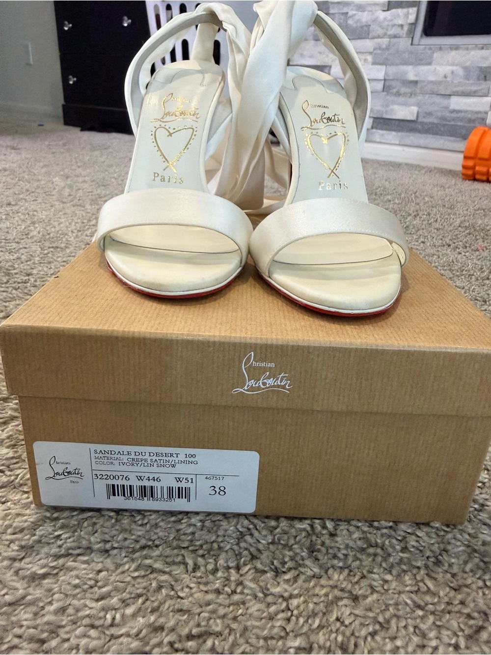 Christian Louboutin Ivory Satin Open-Toe Slingback Heels